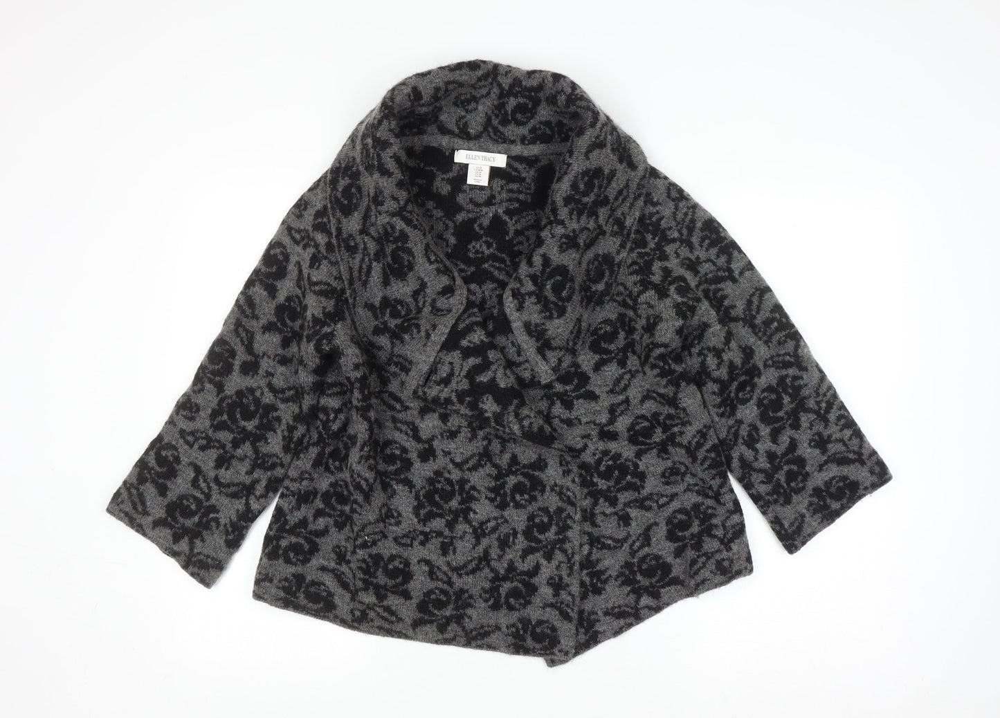 Ellen Tracy Women's Grey Floral Knit Open Cardigan Size M