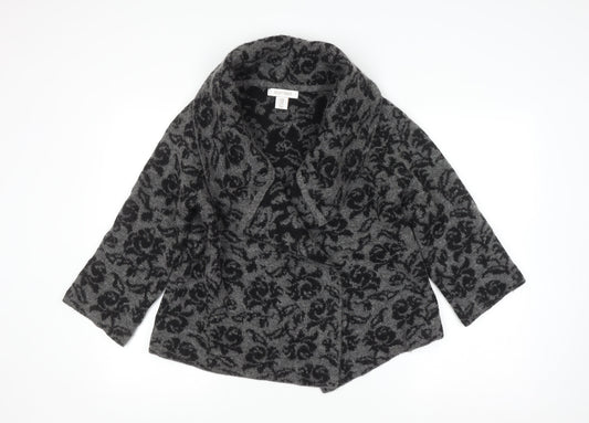 Ellen Tracy Women's Grey Floral Knit Open Cardigan Size M