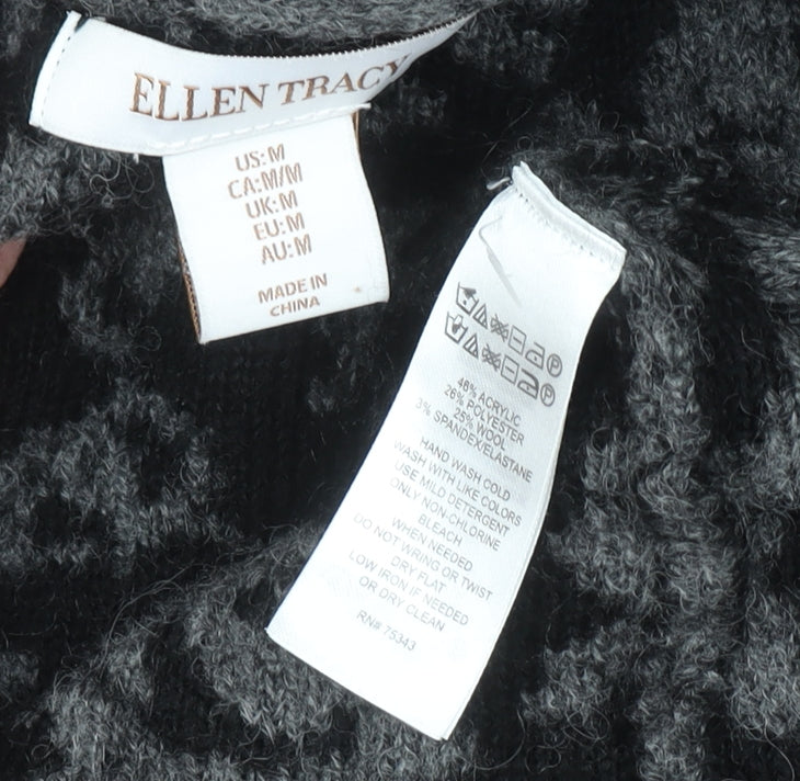 Ellen Tracy Women's Grey Floral Knit Open Cardigan Size M