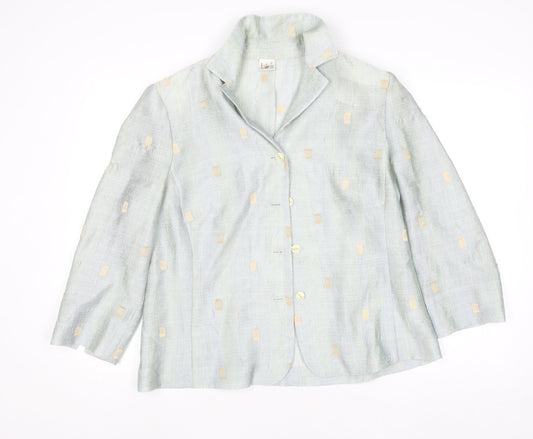 Libra Womens Blue Linen Blend Button Blazer Size 16