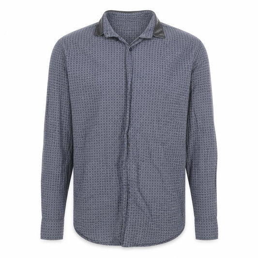 Diesel Men's Blue Geometric Cotton Long Sleeve Button-Up Shirt XL