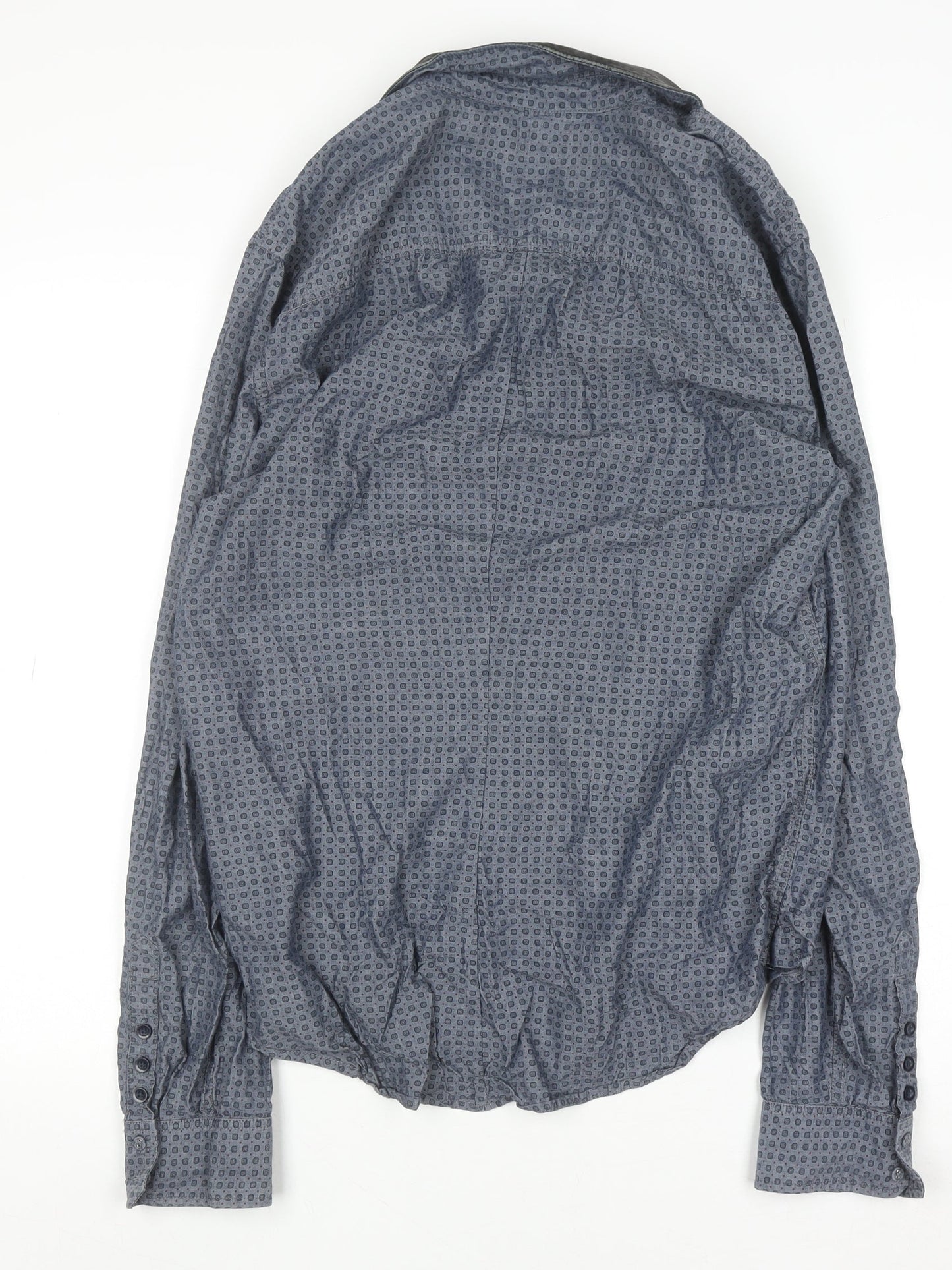 Diesel Men's Blue Geometric Cotton Long Sleeve Button-Up Shirt XL