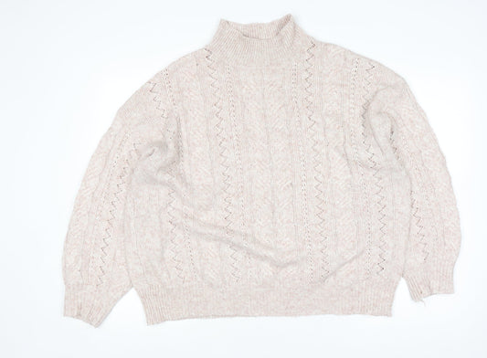 F&F Women Beige Roll Neck Cable-Knit Jumper UK 10 Regular Fit