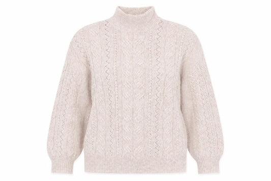 F&F Women Beige Roll Neck Cable-Knit Jumper UK 10 Regular Fit