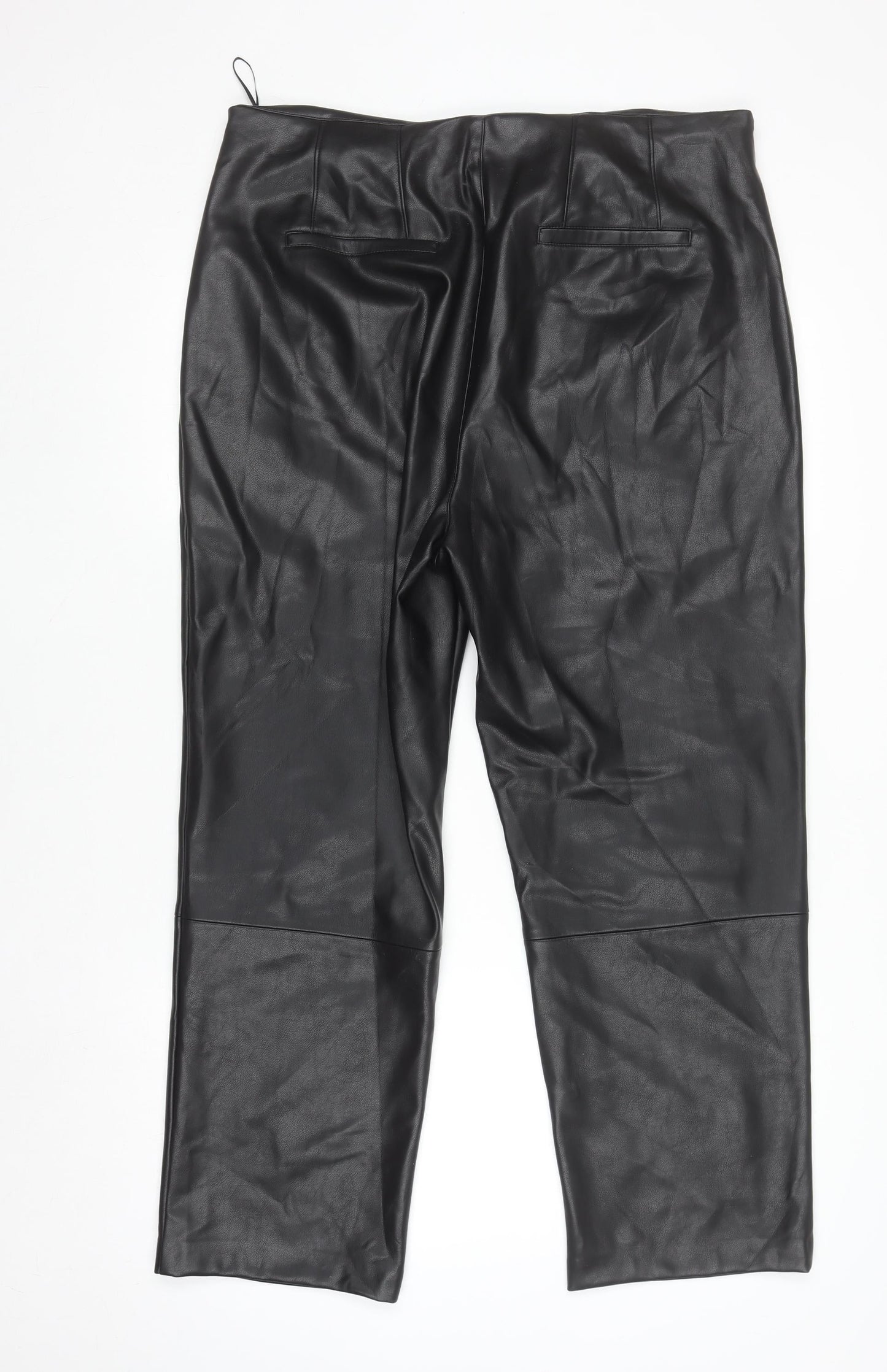Gallery Women Black Faux Leather Straight Leg Trousers Size 16