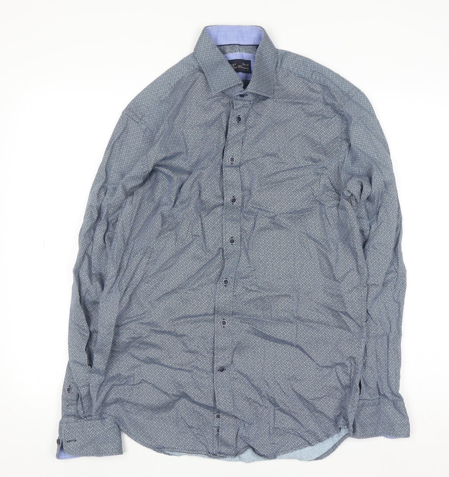 Amper & Sand Men's Blue Cotton Long Sleeve Button-Up Shirt M