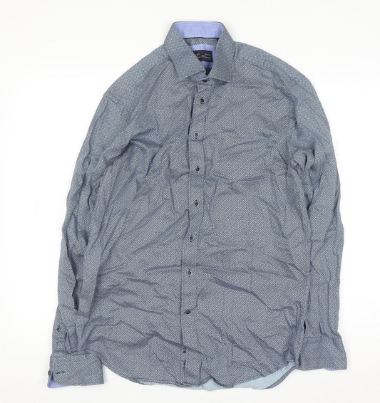 Amper & Sand Men's Blue Cotton Long Sleeve Button-Up Shirt M