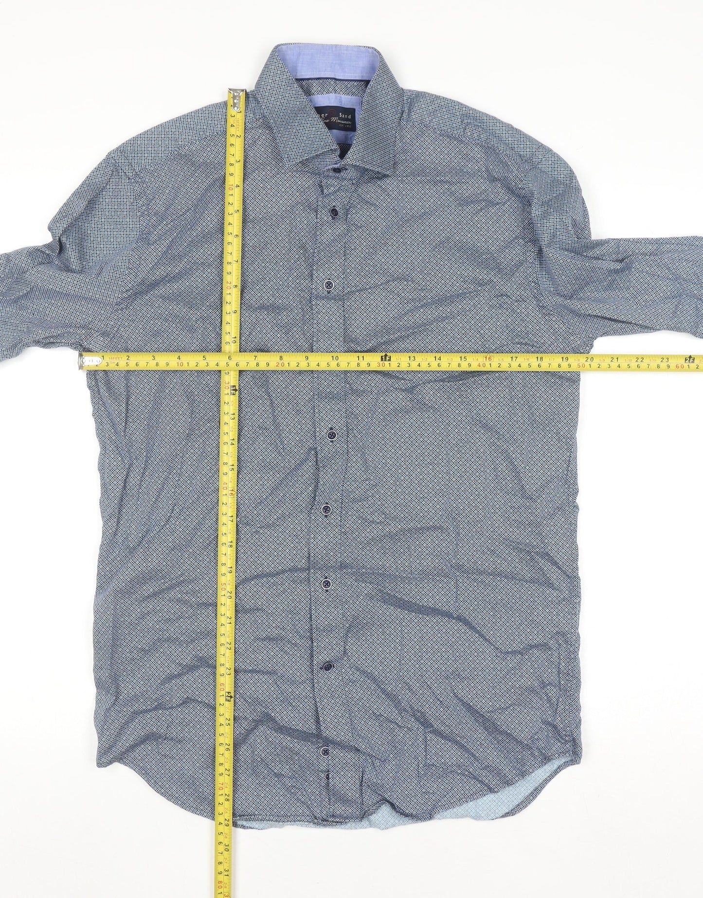 Amper & Sand Men's Blue Cotton Long Sleeve Button-Up Shirt M