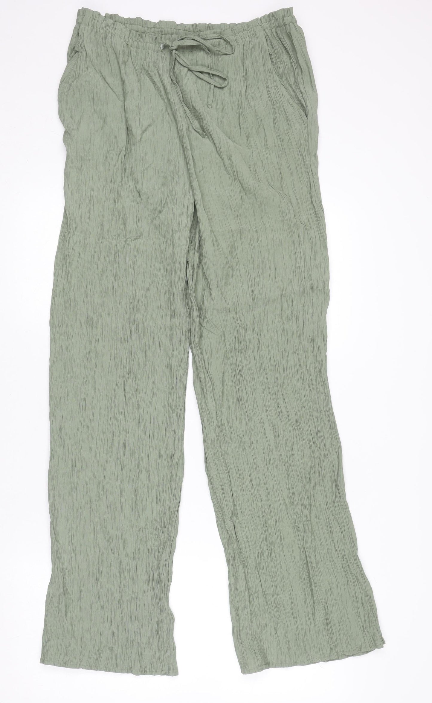 ZARA Womens Green Relaxed Crepe Trousers Size 10 Drawstring Waist