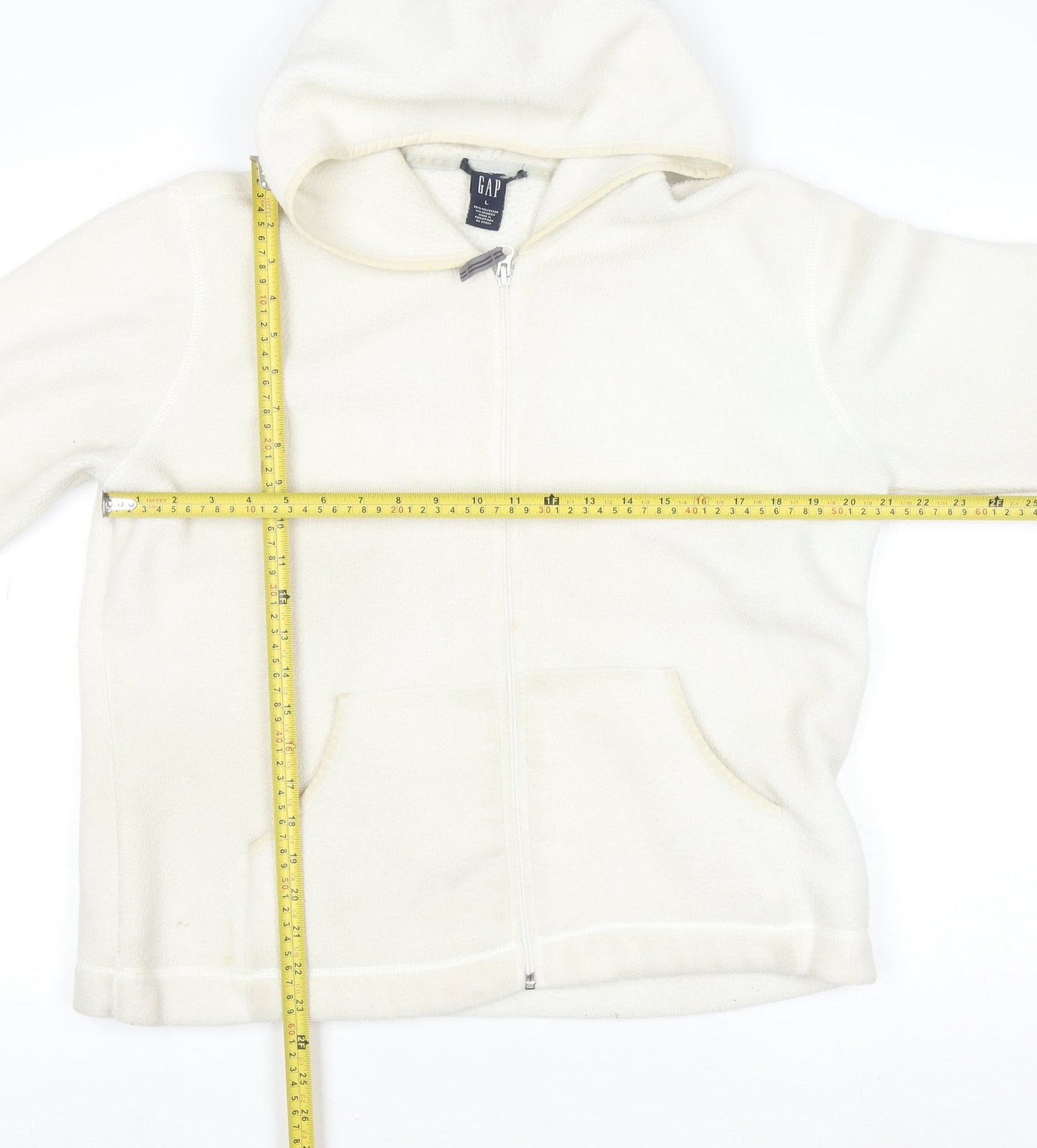 GAP Women Ivory Full Zip Fleece Hoodie Size L Polyester Blend