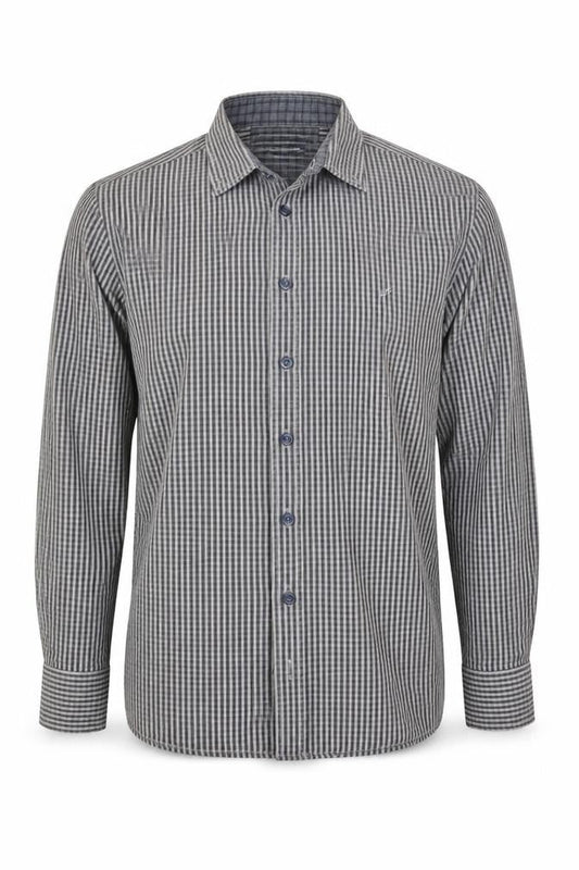 Daniel Hechter Men’s Grey Check Long Sleeve Cotton Button-Up Shirt M