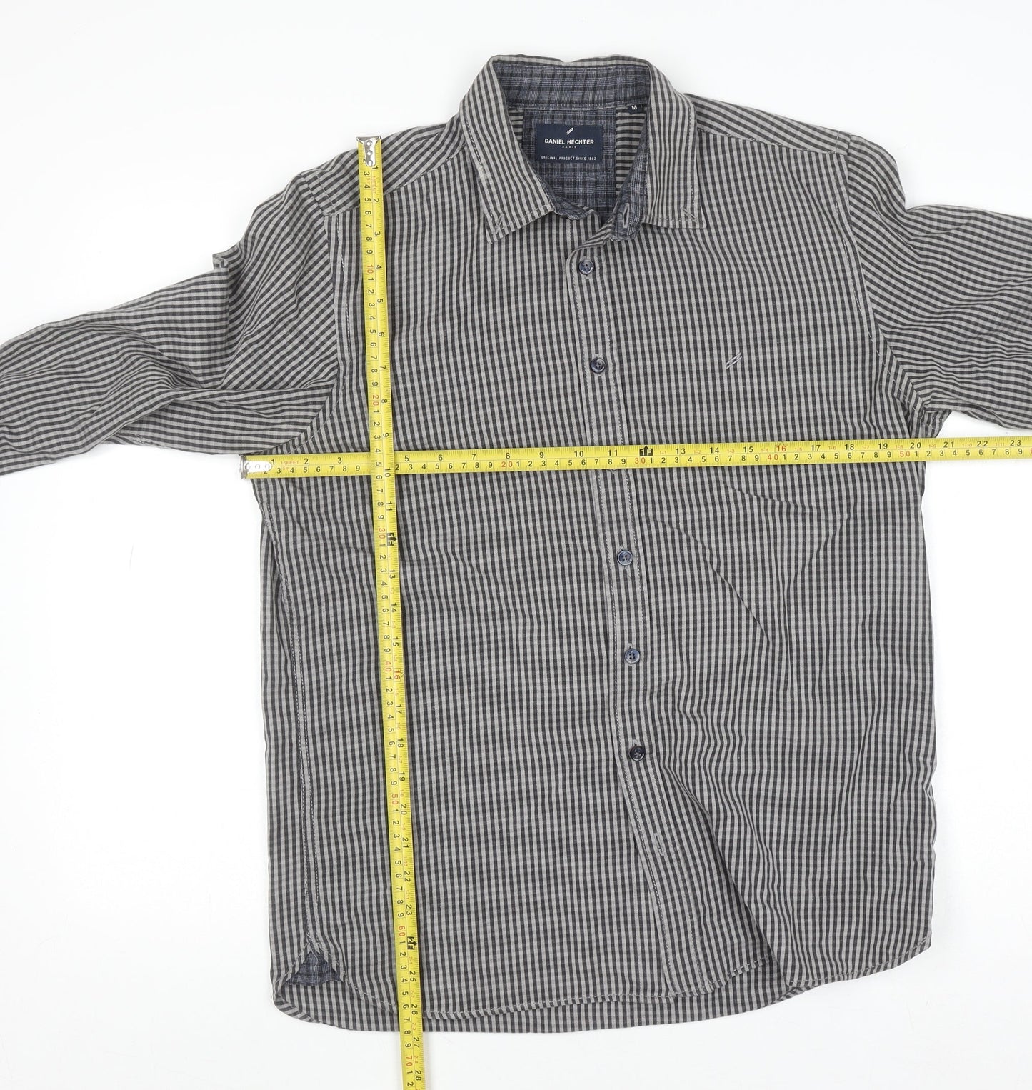 Daniel Hechter Men’s Grey Check Long Sleeve Cotton Button-Up Shirt M