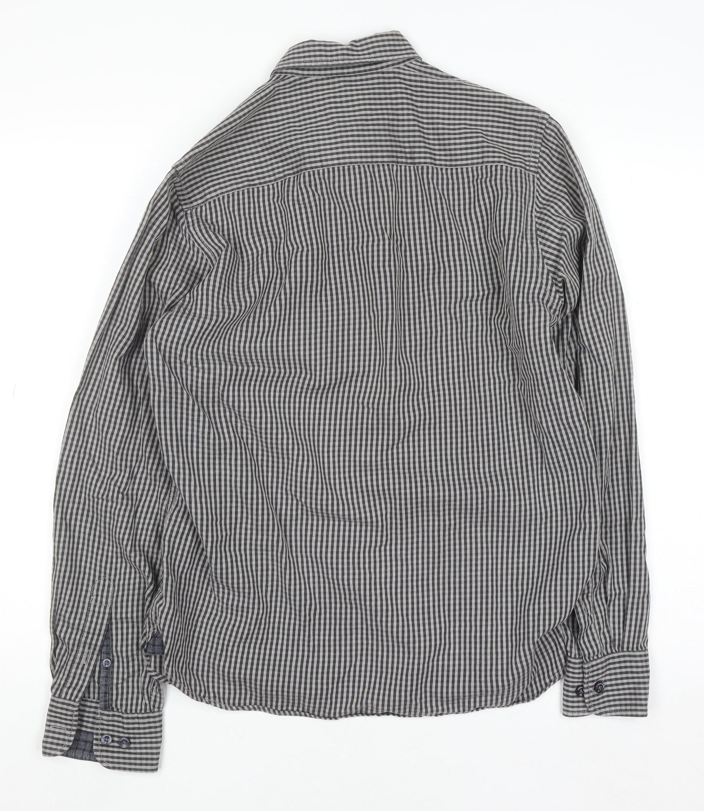 Daniel Hechter Men’s Grey Check Long Sleeve Cotton Button-Up Shirt M