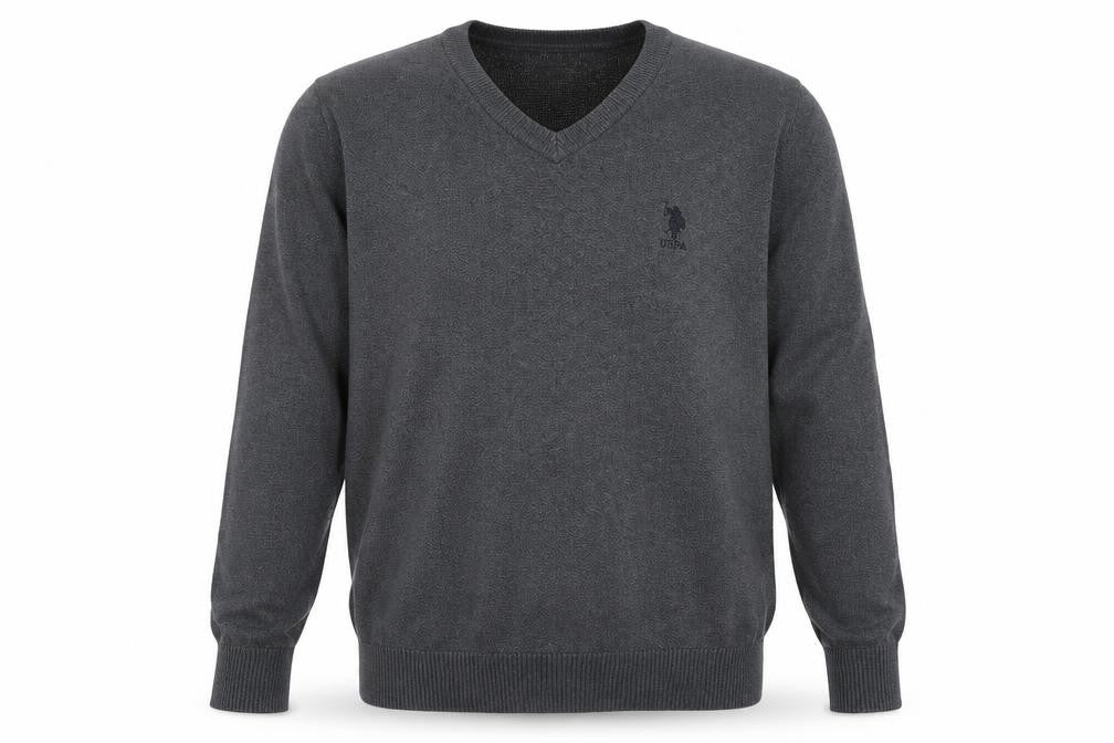 U.S. Polo Assn. Men's Grey V-Neck Cotton Pullover Jumper L