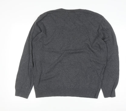 U.S. Polo Assn. Men's Grey V-Neck Cotton Pullover Jumper L