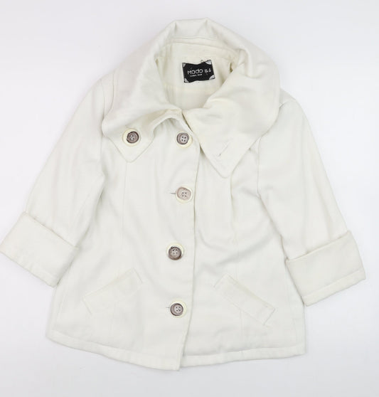 Modo Women Ivory Short Pea Coat Size 6 Classic Button Wool Blend