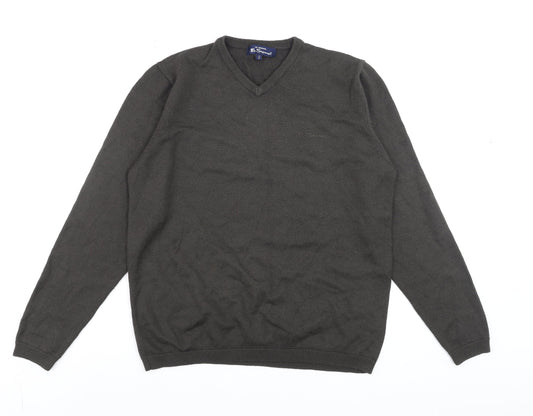 Ben Sherman Men's Brown V-Neck Wool Blend Jumper Size M
