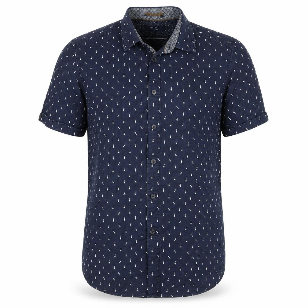 Ted Baker Men’s Blue Nautical Print Short Sleeve Button-Up Shirt M