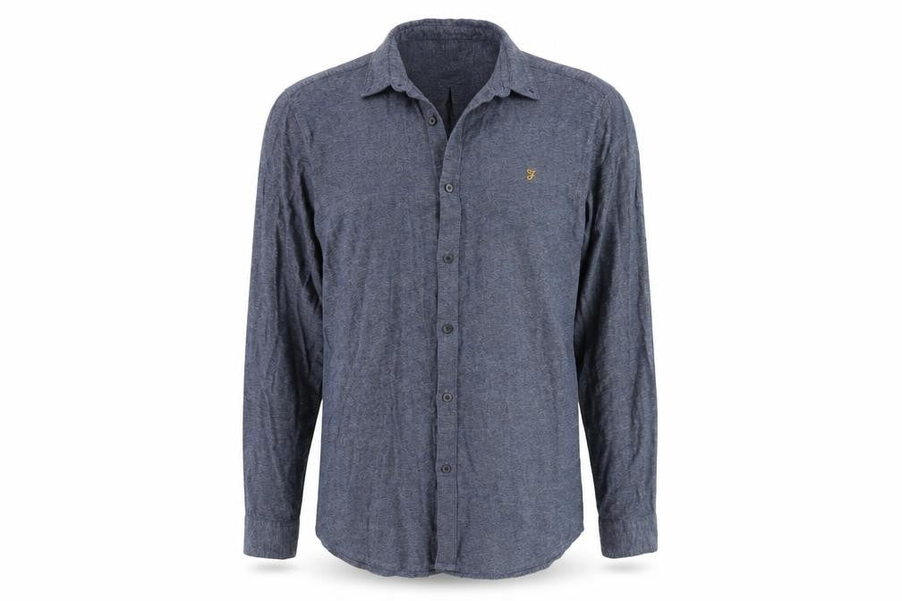 Farah Men's Blue Slim Fit Long Sleeve Button-Up Cotton Shirt Size L