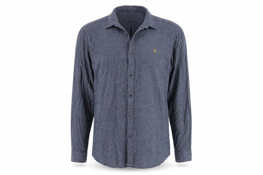 Farah Men's Blue Slim Fit Long Sleeve Button-Up Cotton Shirt Size L