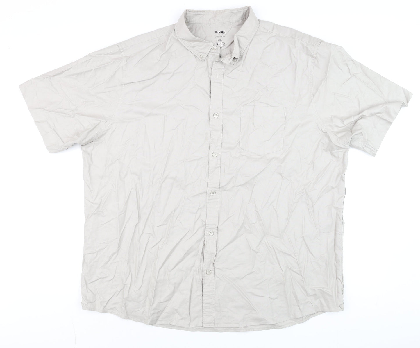 Dunnes Stores Men’s Beige 2XL Regular Fit Short Sleeve Cotton Shirt