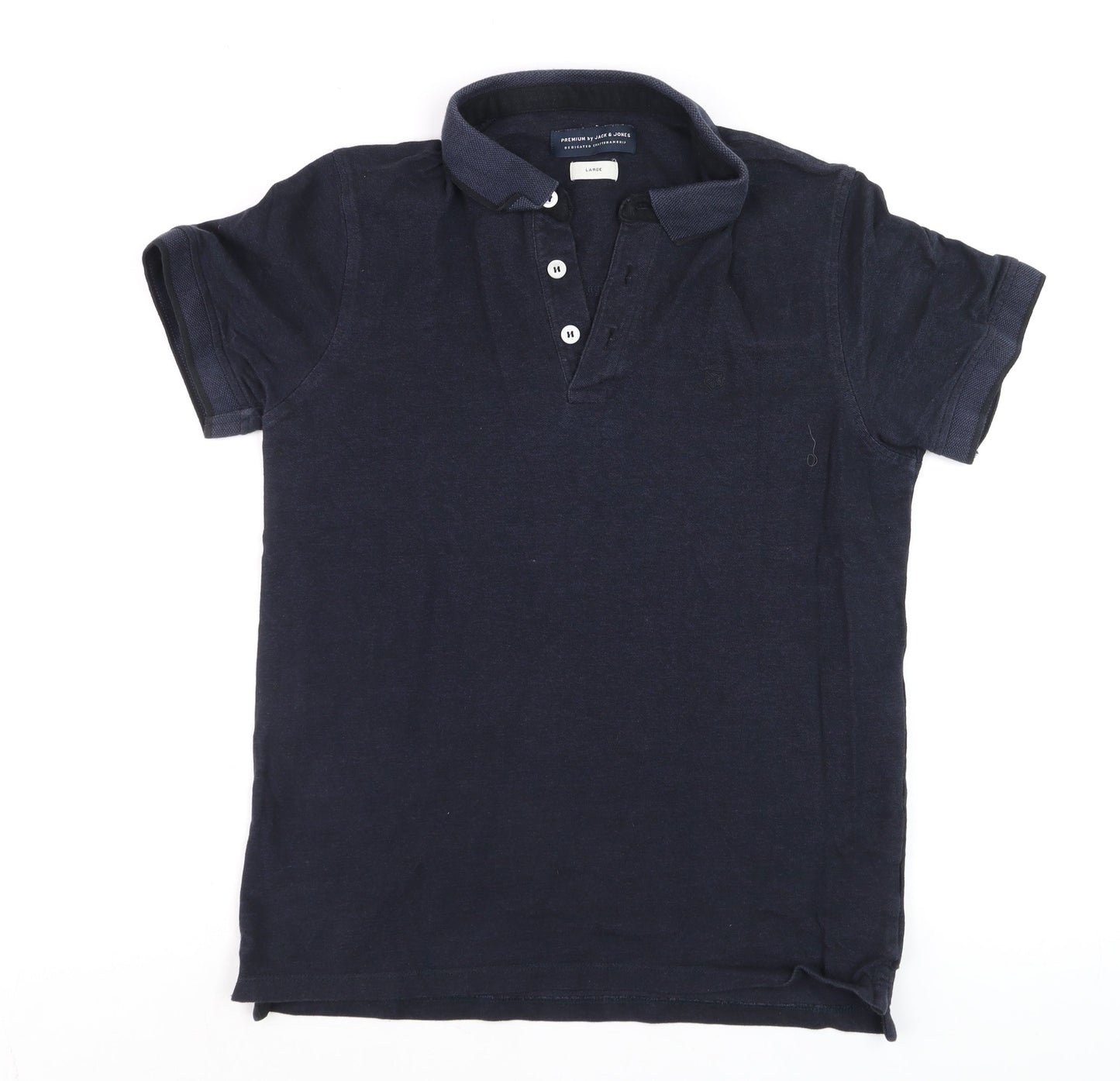 Jack & Jones Men's Blue Cotton Polo Shirt Size L Short Sleeve