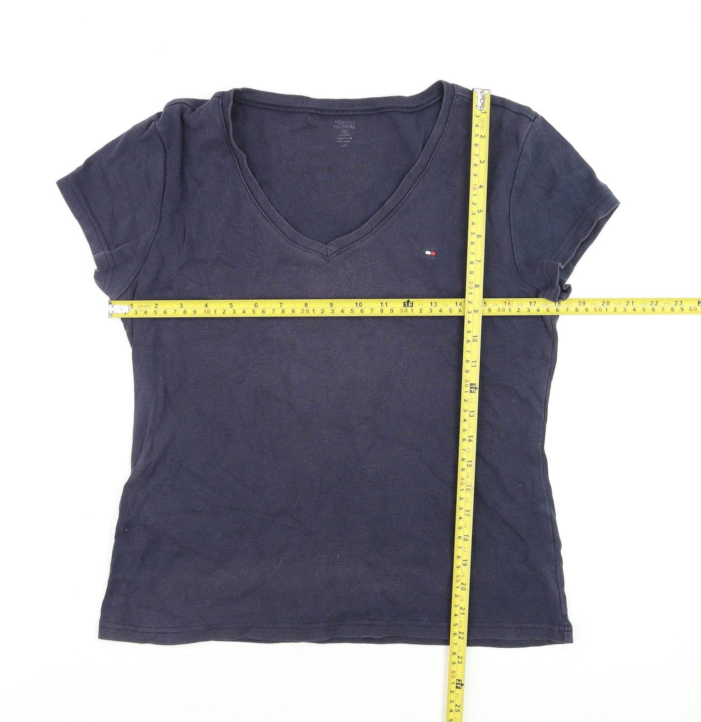 Tommy Hilfiger Womens Blue V-Neck Short Sleeve Cotton T-Shirt Size S