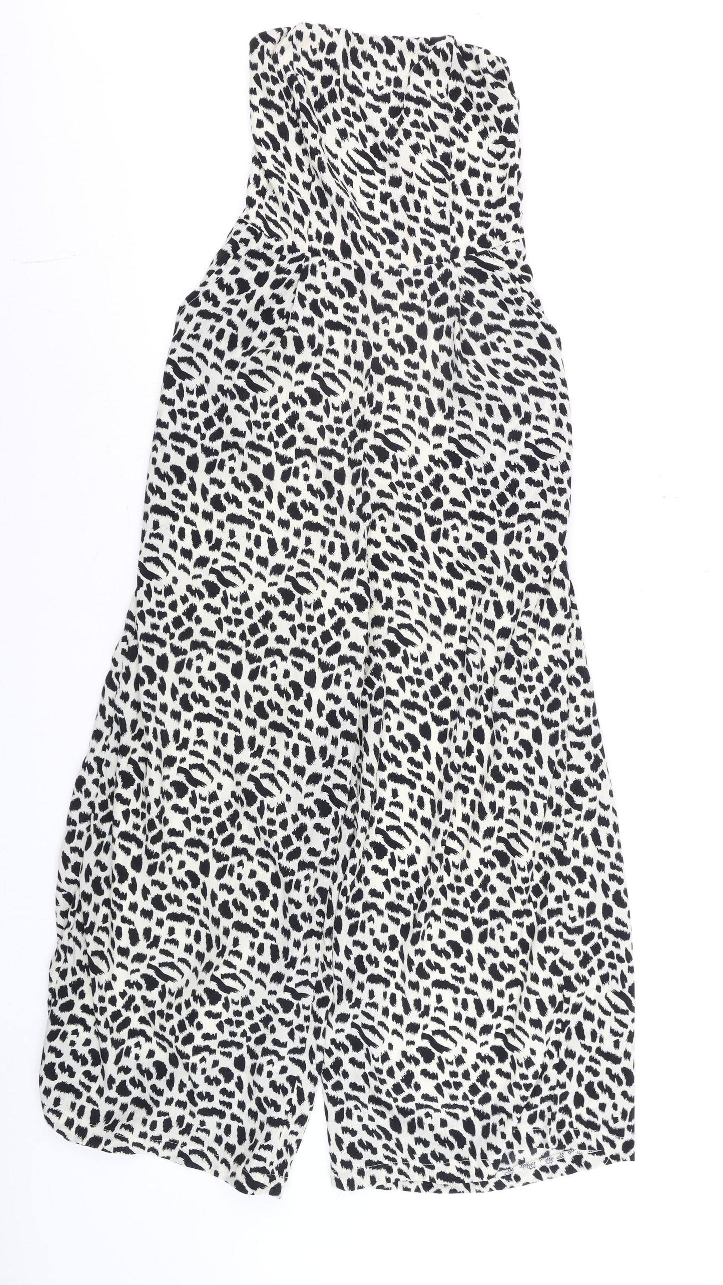 Bella Mae Women's Black & White Animal Print Strapless Jumpsuit Size S Polyester