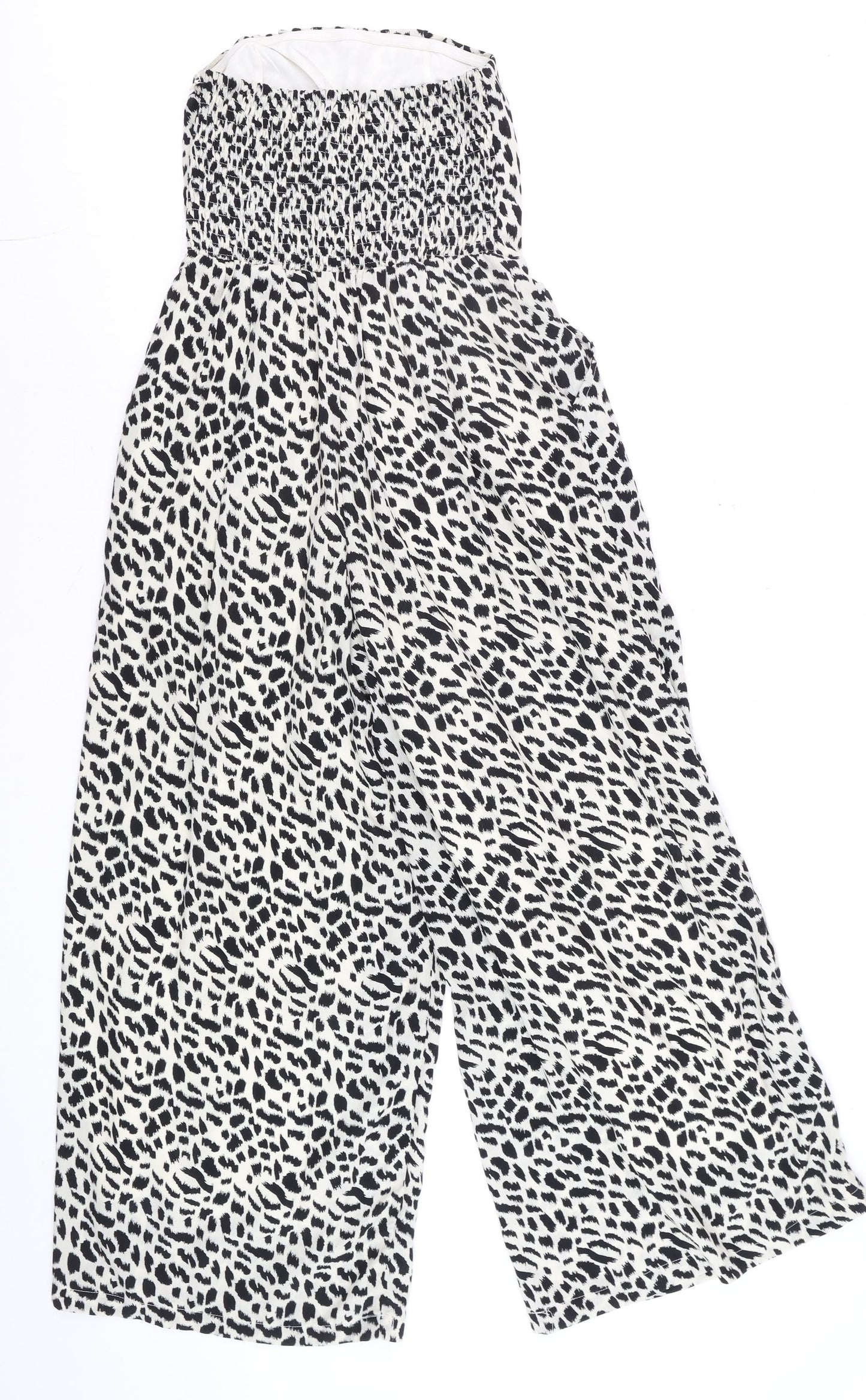 Bella Mae Women's Black & White Animal Print Strapless Jumpsuit Size S Polyester