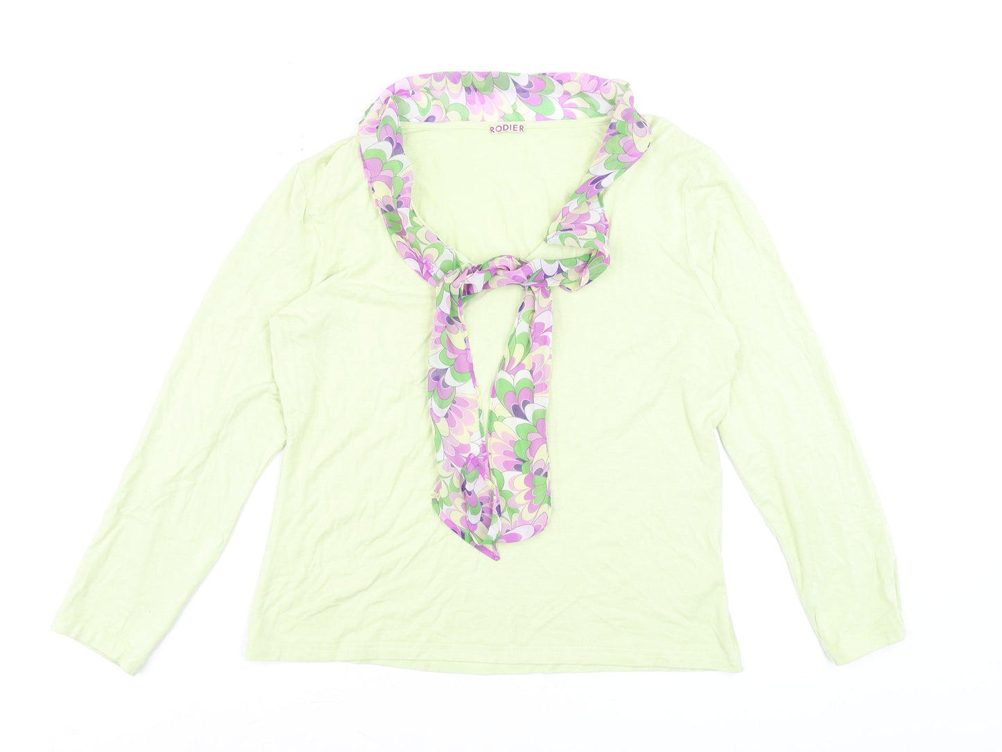 Rodier Women’s Green Long Sleeve V-Neck Blouse L Stretch Jersey