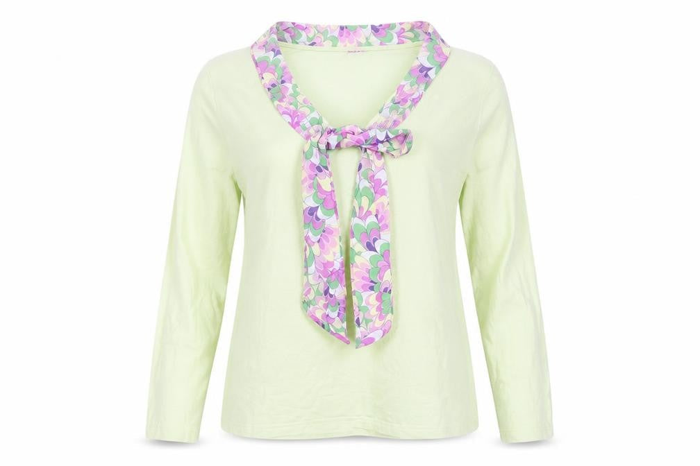 Rodier Women’s Green Long Sleeve V-Neck Blouse L Stretch Jersey
