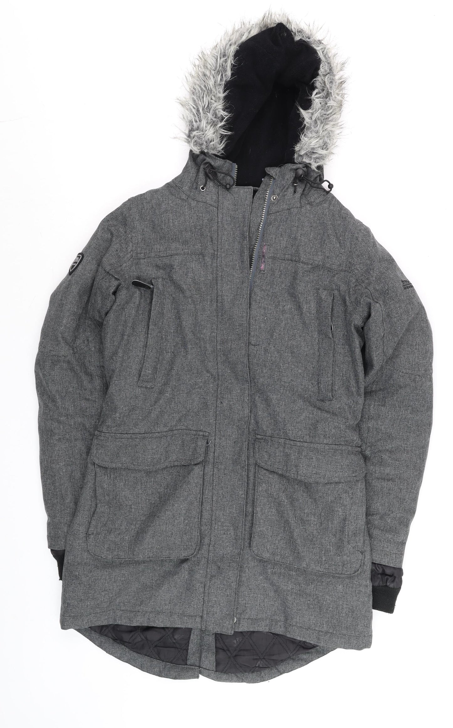 Trespass Men's Grey XS Waterproof Winter Parka Coat Faux Fur Hood
