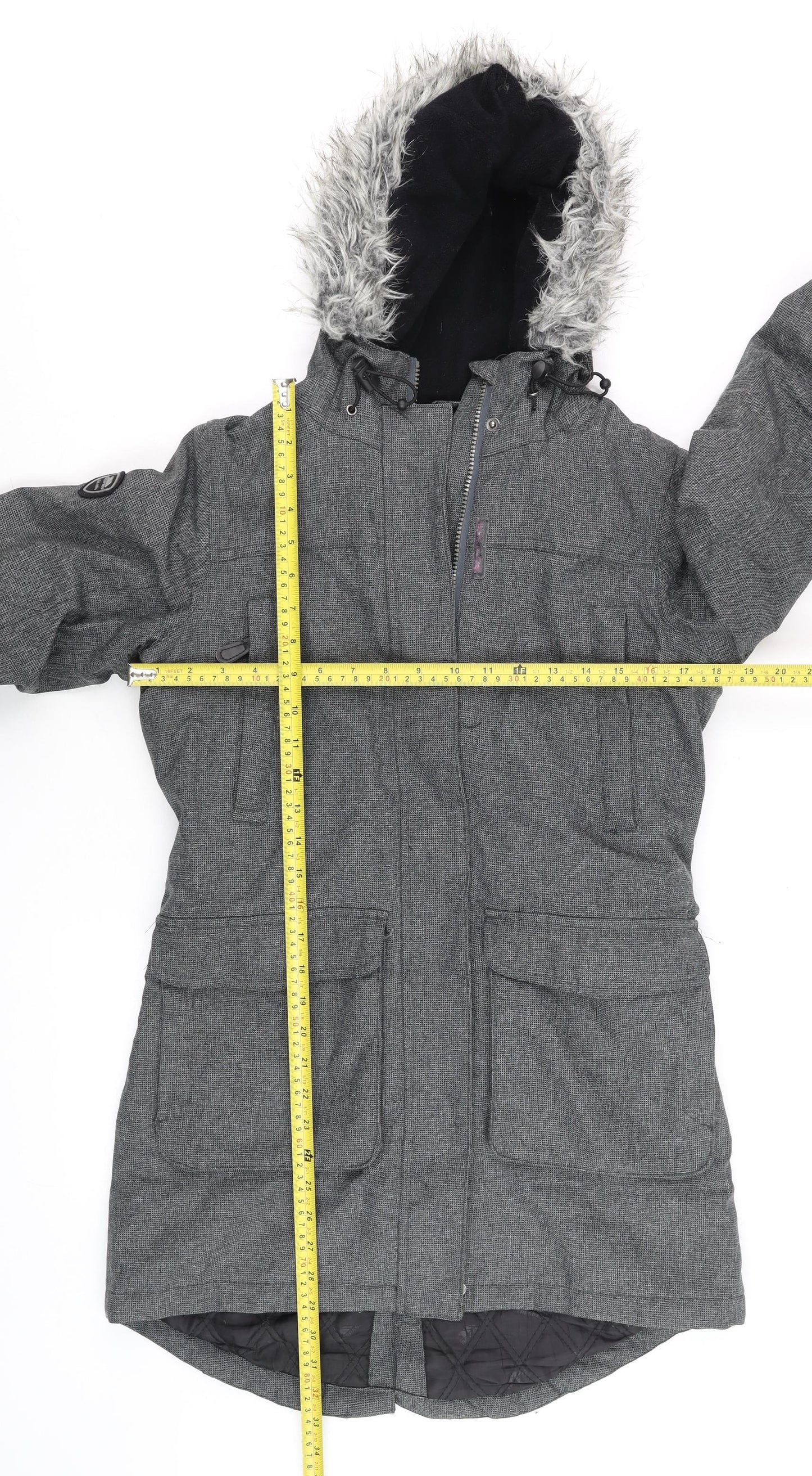 Trespass Men's Grey XS Waterproof Winter Parka Coat Faux Fur Hood