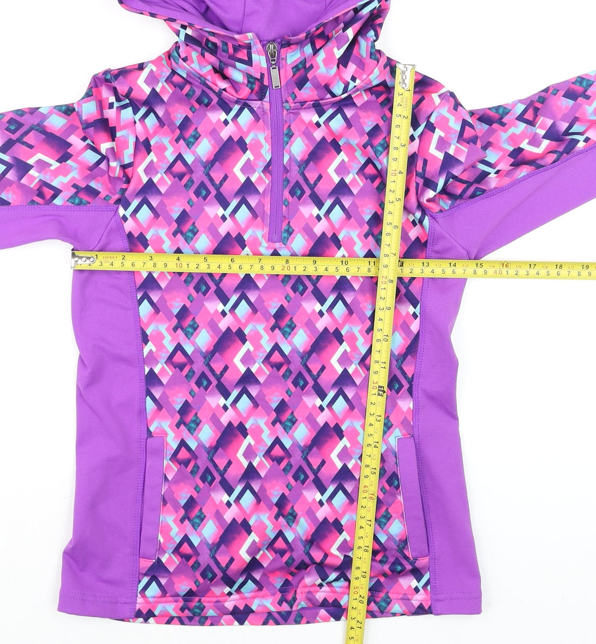 Dunnes Stores Girls Purple Geometric Hooded 1/4 Zip Activewear Jacket 10-11 Years