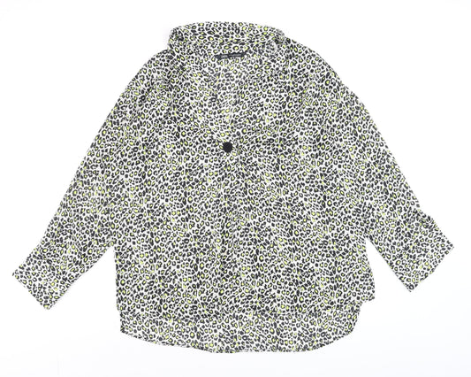 ZARA Women’s Multicoloured Animal Print Collared Cropped Blouse Size XL