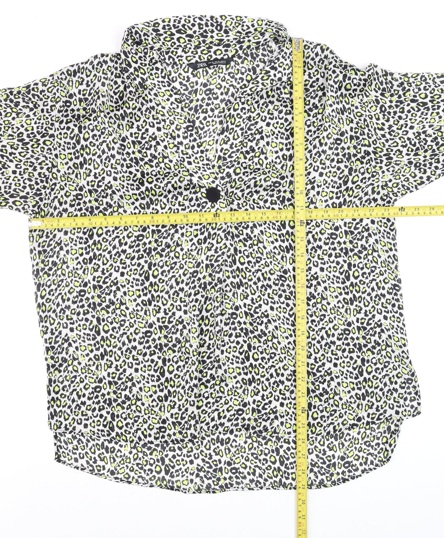 ZARA Women’s Multicoloured Animal Print Collared Cropped Blouse Size XL
