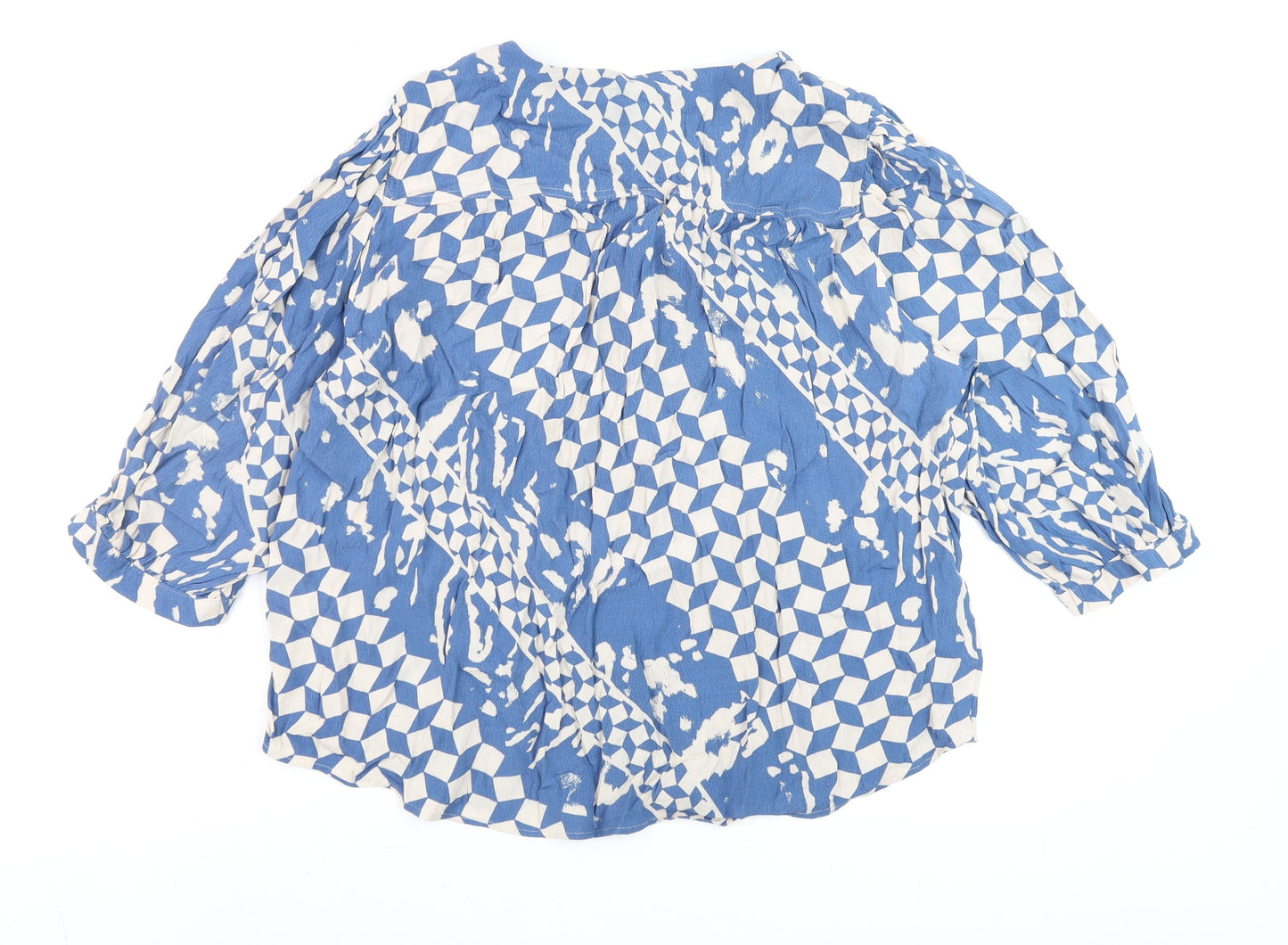 Next Women's Blue Geometric Viscose Tunic Blouse Size 18