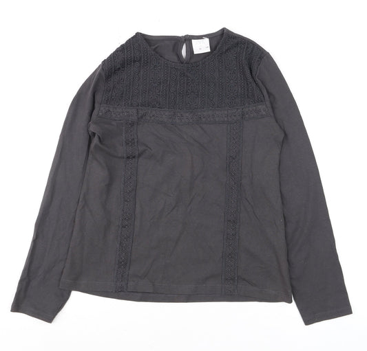 Zara Girls Black Long Sleeve Lace Cotton Blouse 10 Years
