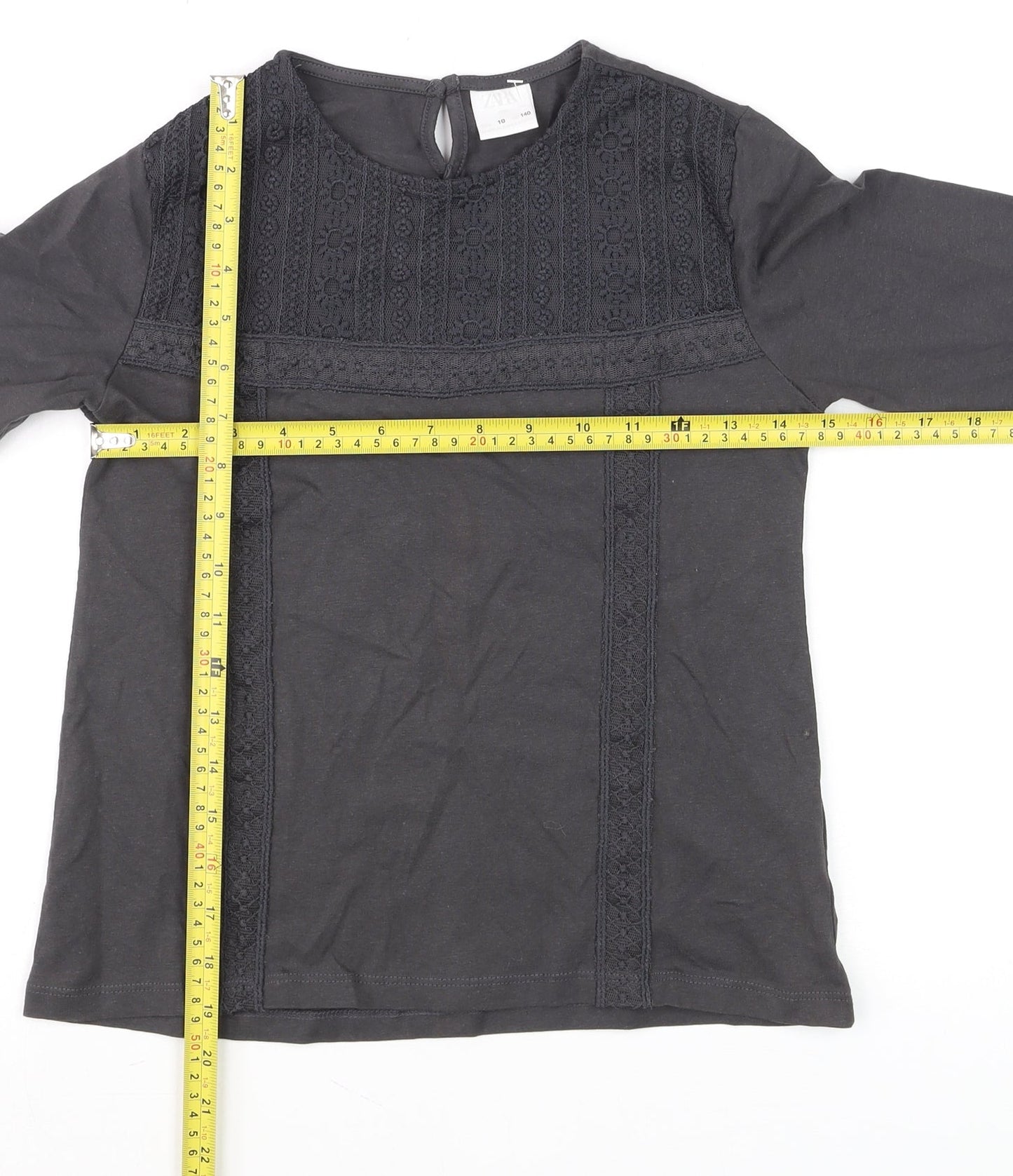 Zara Girls Black Long Sleeve Lace Cotton Blouse 10 Years