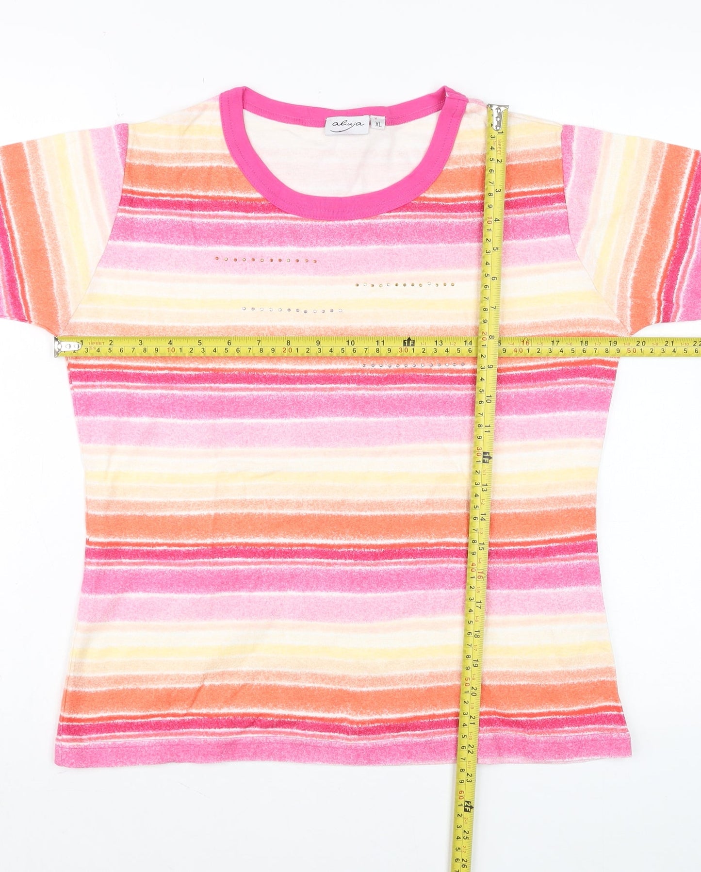 Aliija Womens Multicoloured Striped Cotton T-Shirt XL