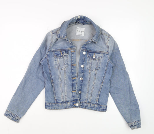 Denim Co. Women's Blue Cropped Denim Jacket Size 8