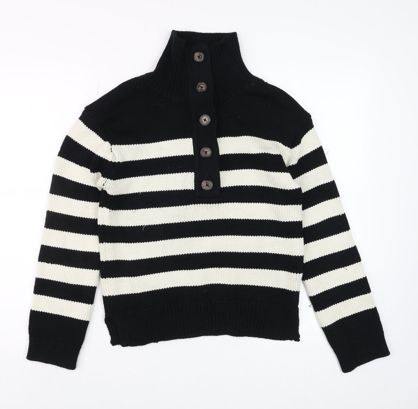 Marks and Spencer Per Una Women's Black Striped High Neck Jumper Size S