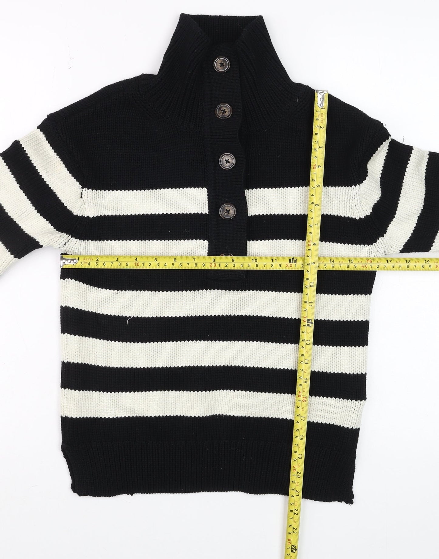 Marks and Spencer Per Una Women's Black Striped High Neck Jumper Size S