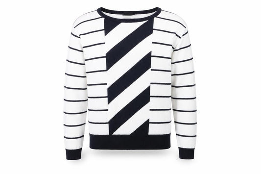 Armani Exchange Men's White Striped Cotton Pullover Jumper Size S