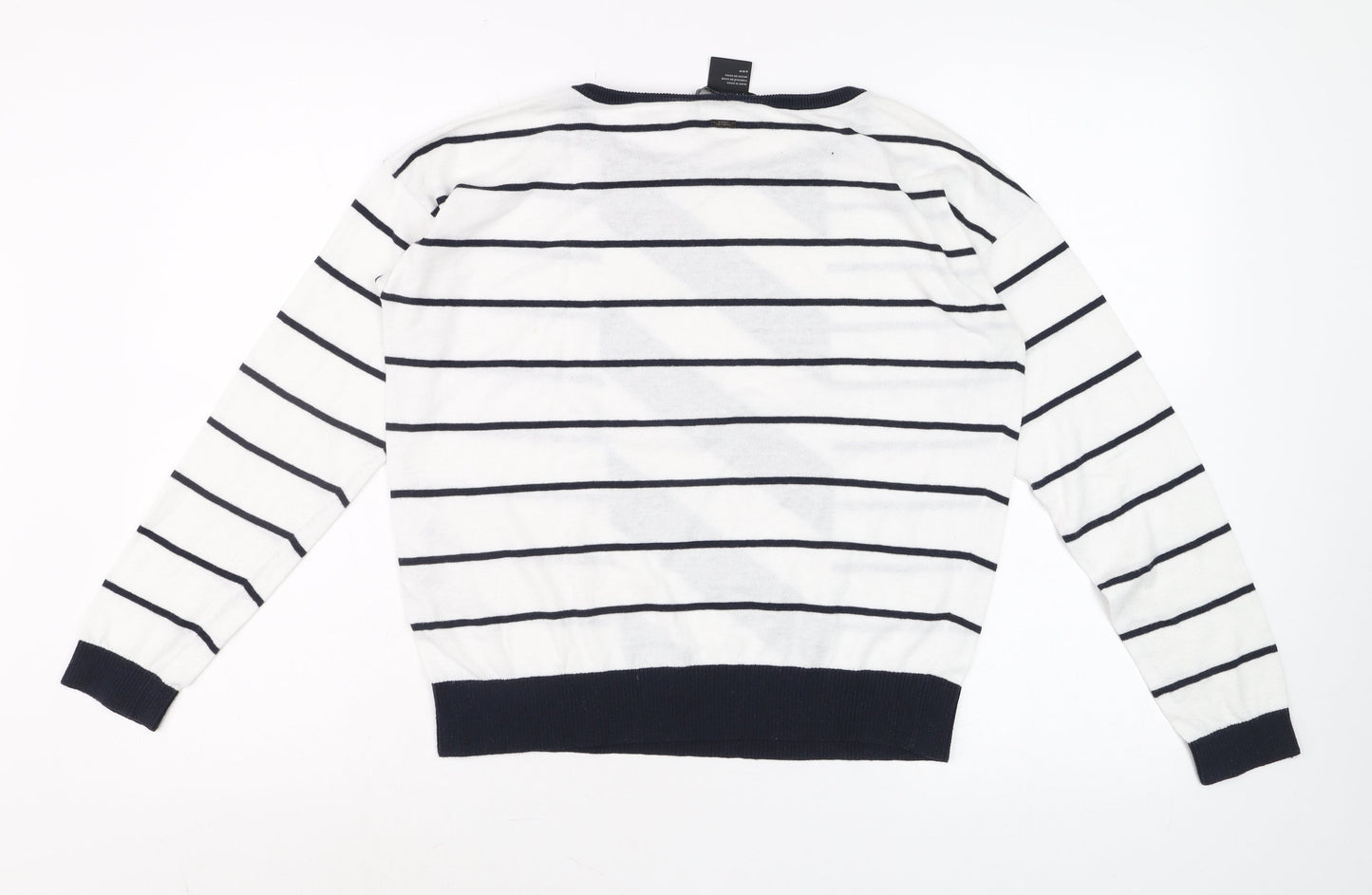 Armani Exchange Men's White Striped Cotton Pullover Jumper Size S