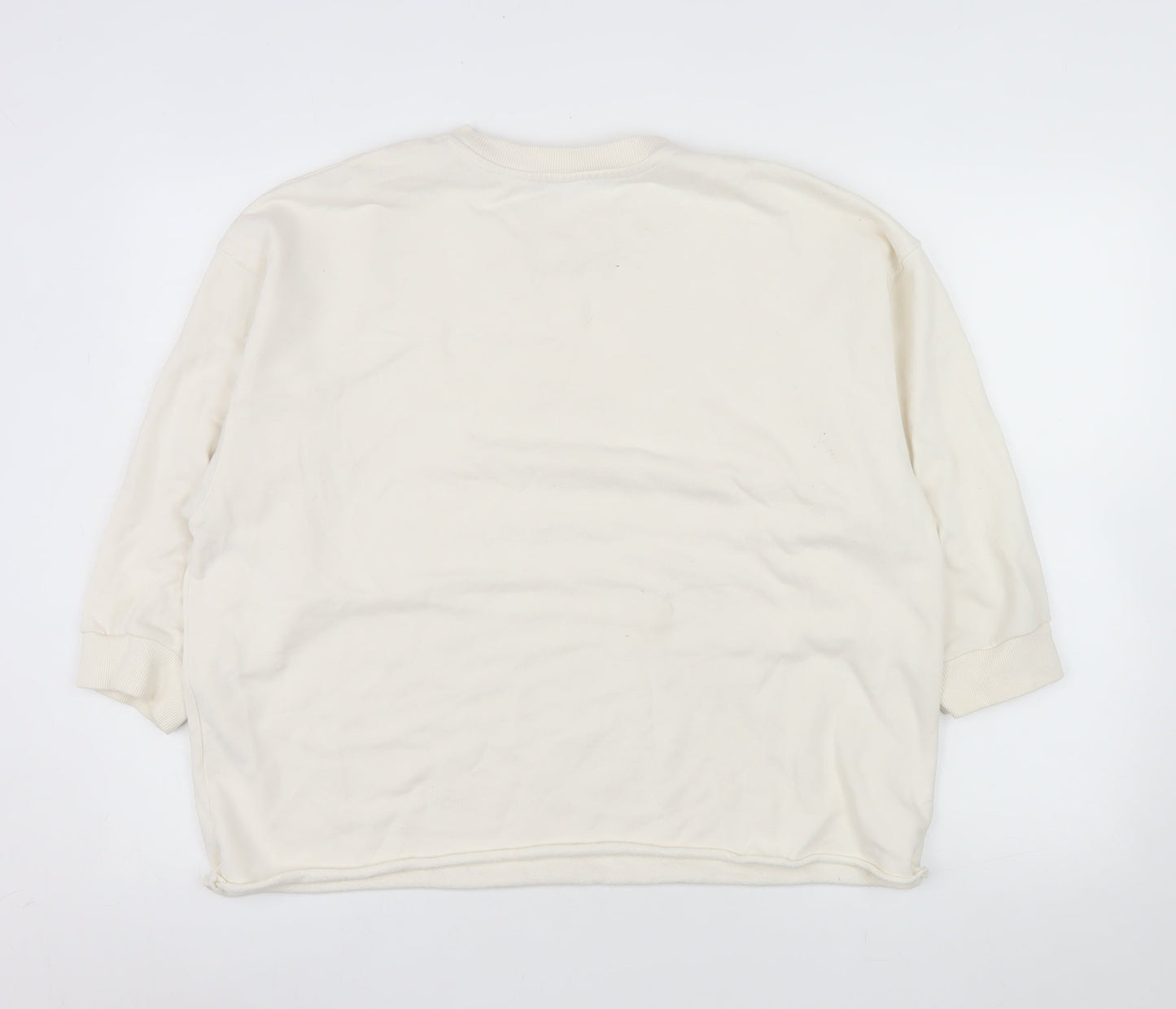 ZARA Women Ivory Cotton Crew Neck Pullover Sweatshirt Size S