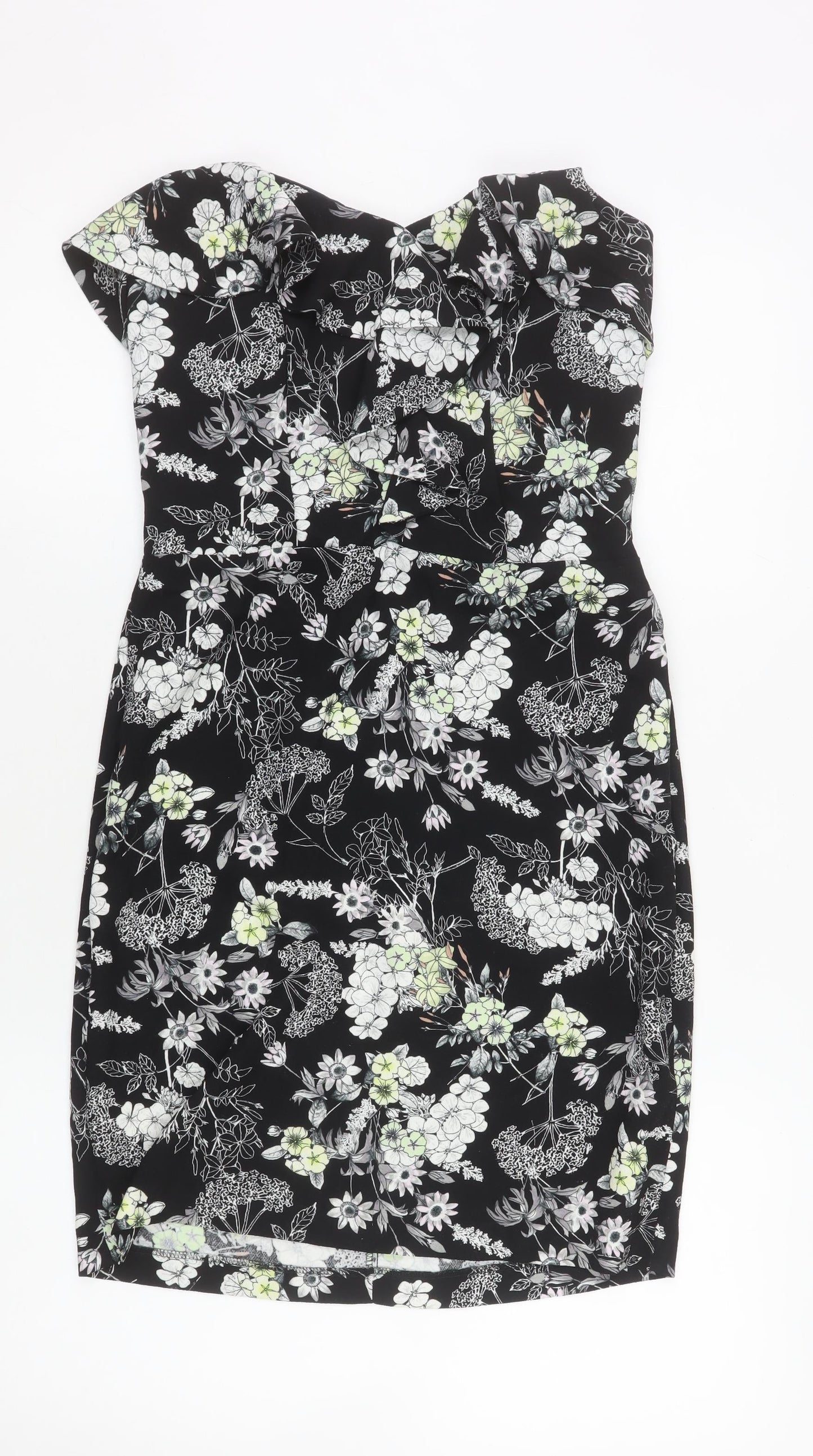 Miss Selfridge Women's Black Floral Strapless Bodycon Dress Size 10