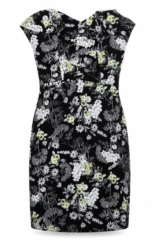 Miss Selfridge Women's Black Floral Strapless Bodycon Dress Size 10