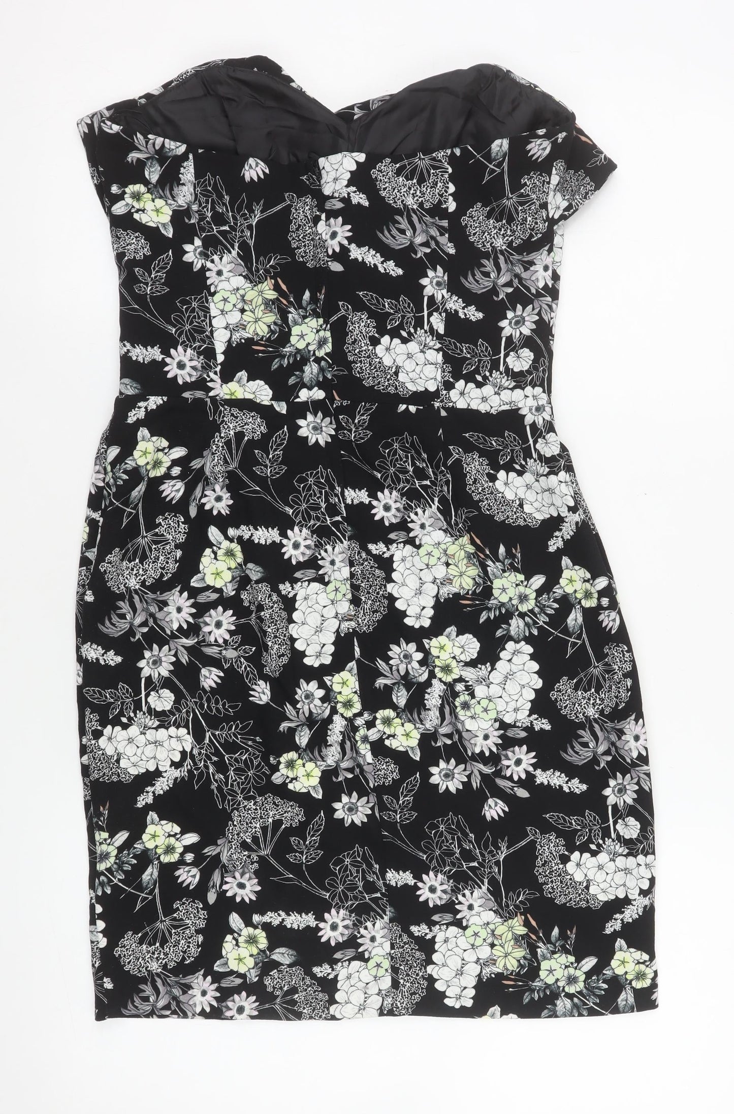 Miss Selfridge Women's Black Floral Strapless Bodycon Dress Size 10