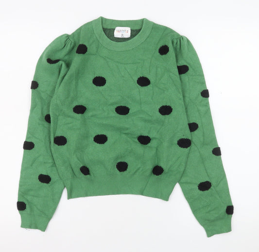 Compañía Fantástica Women's Green Polka Dot Puff Sleeve Jumper M